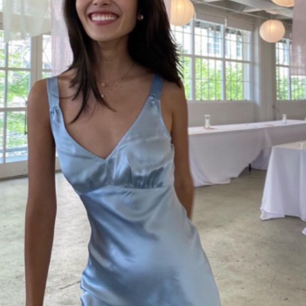 BEST Reformation Daytona Silk Midi Dress - Mineral Blue Causal Cocktail Party - Picture 4 of 12